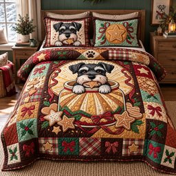 Schnauzer Glowing Cookie Jar Quilted Bedding Set Xmas Dog Bedding Set Dog Lovers Gifts