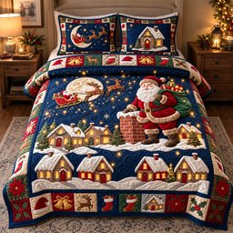 Starry Santa Express Quilted Bedding Set Xmas Santa Christmas Decor Friend Gifts