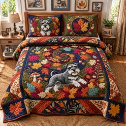 Schnauzer Autumn Leaf Whirlpool Quilted Bedding Set Bedding Christmas Decor Gifts