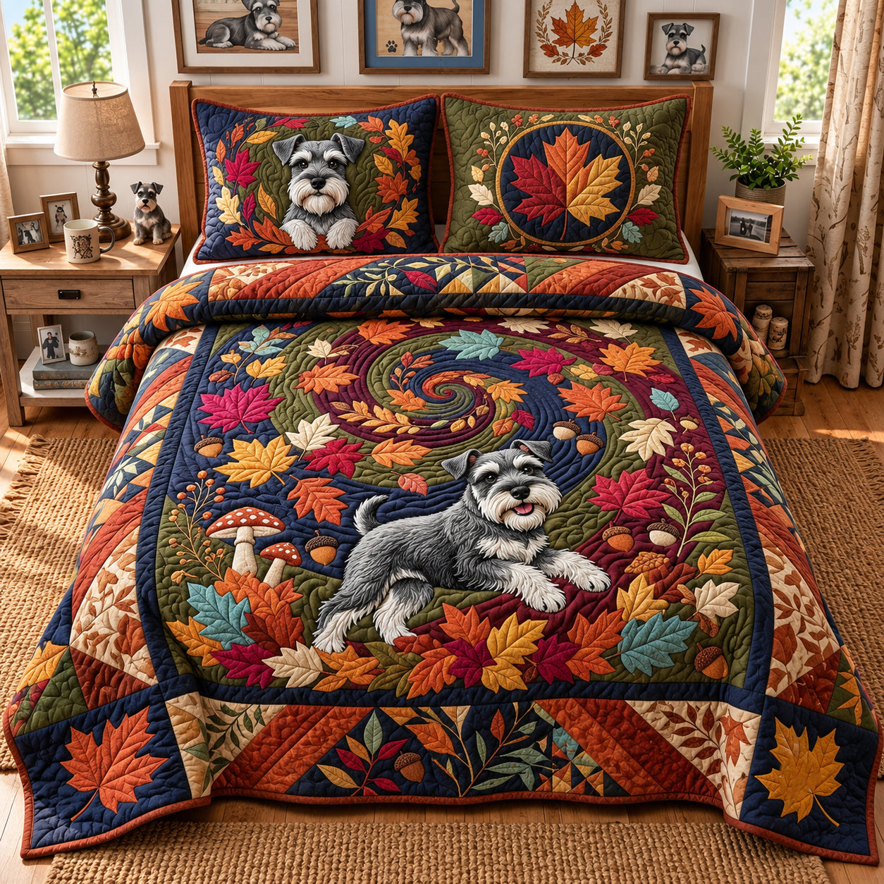 Schnauzer Autumn Leaf Whirlpool Quilted Bedding Set Bedding Christmas Decor Gifts
