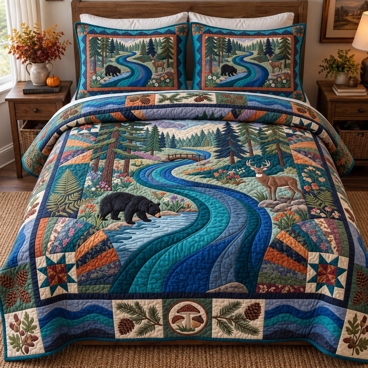 Wild River Patchwork Quilted Bedding Set Rustic Forest Retreat Xmas Room Decor Gifts