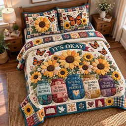 Sunflower Butterfly Grace Quilted Bedding Set Floral Butterfly Bedding Decor Gifts