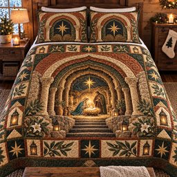 Starry Santa Express Quilted Bedding Set Xmas Santa Christmas Bedding Decor Gifts