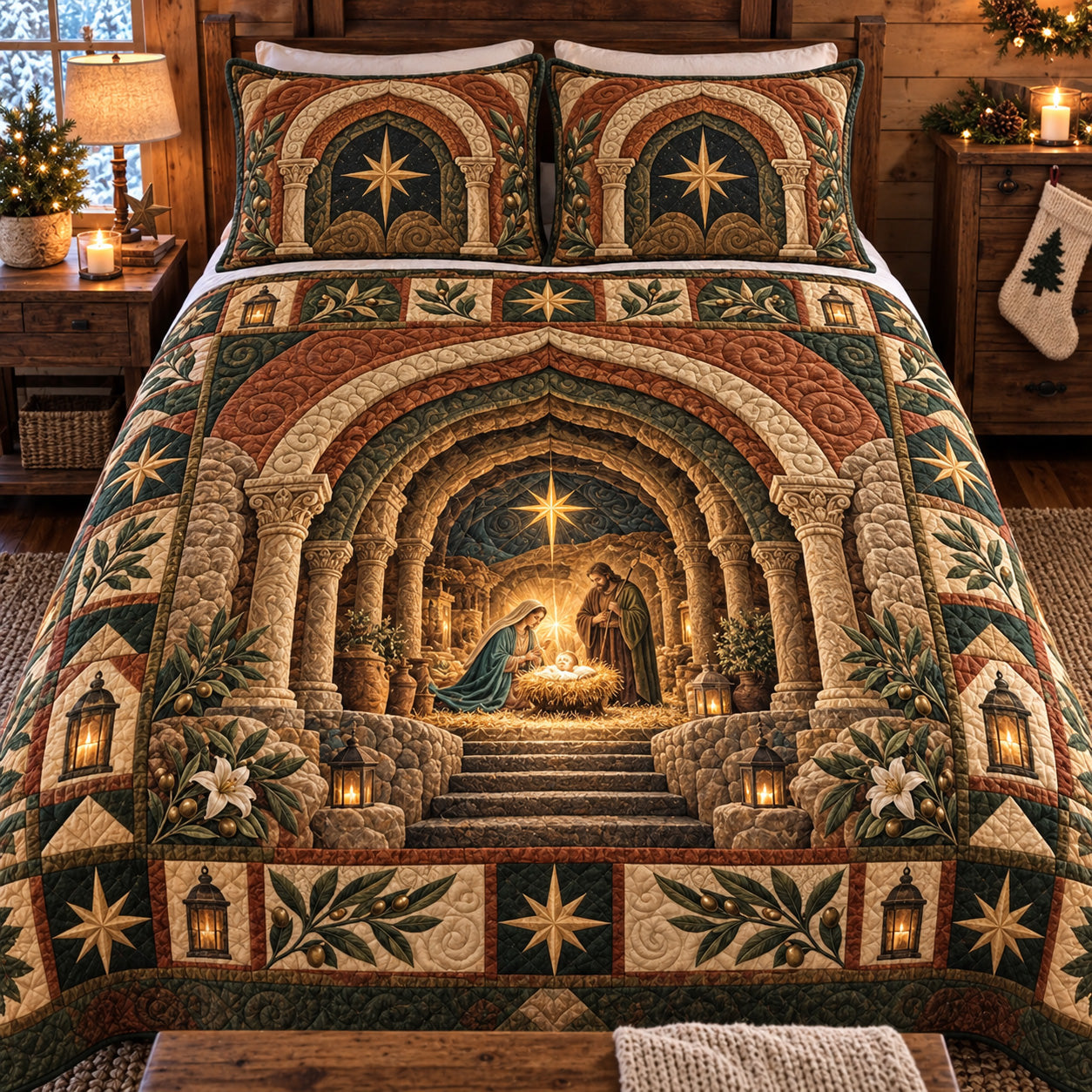 Starry Santa Express Quilted Bedding Set Xmas Santa Christmas Bedding Decor Gifts