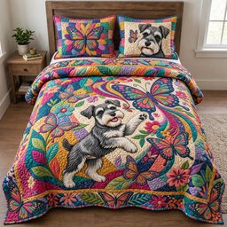 Schnauzer Butterfly Explosion Quilted Bedding Set Xmas Butterfly Duvet Cover Set