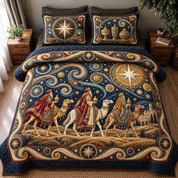Three Wise Men Follow The Star Quilted Bedding Set Christmas Nativity Bedding Decor_