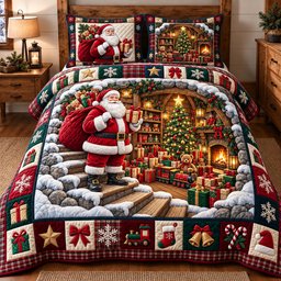 Santa Workshop Quilted Bedding Set Xmas Santa Bedding Set Christmas Gifts Ideas
