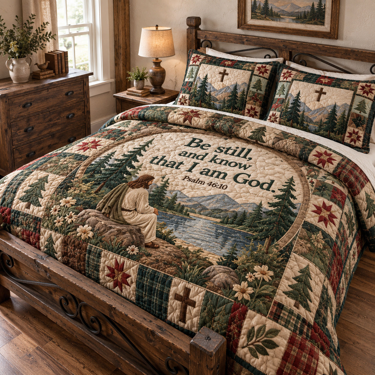 God Light Quilted Bedding Set Christian Inspirational Bedding Xmas Decor Gifts