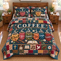 Coffee Patchwork Quilted Bedding Set Winter Cozy Coffee Bedding Set Noel Gifts Ideas