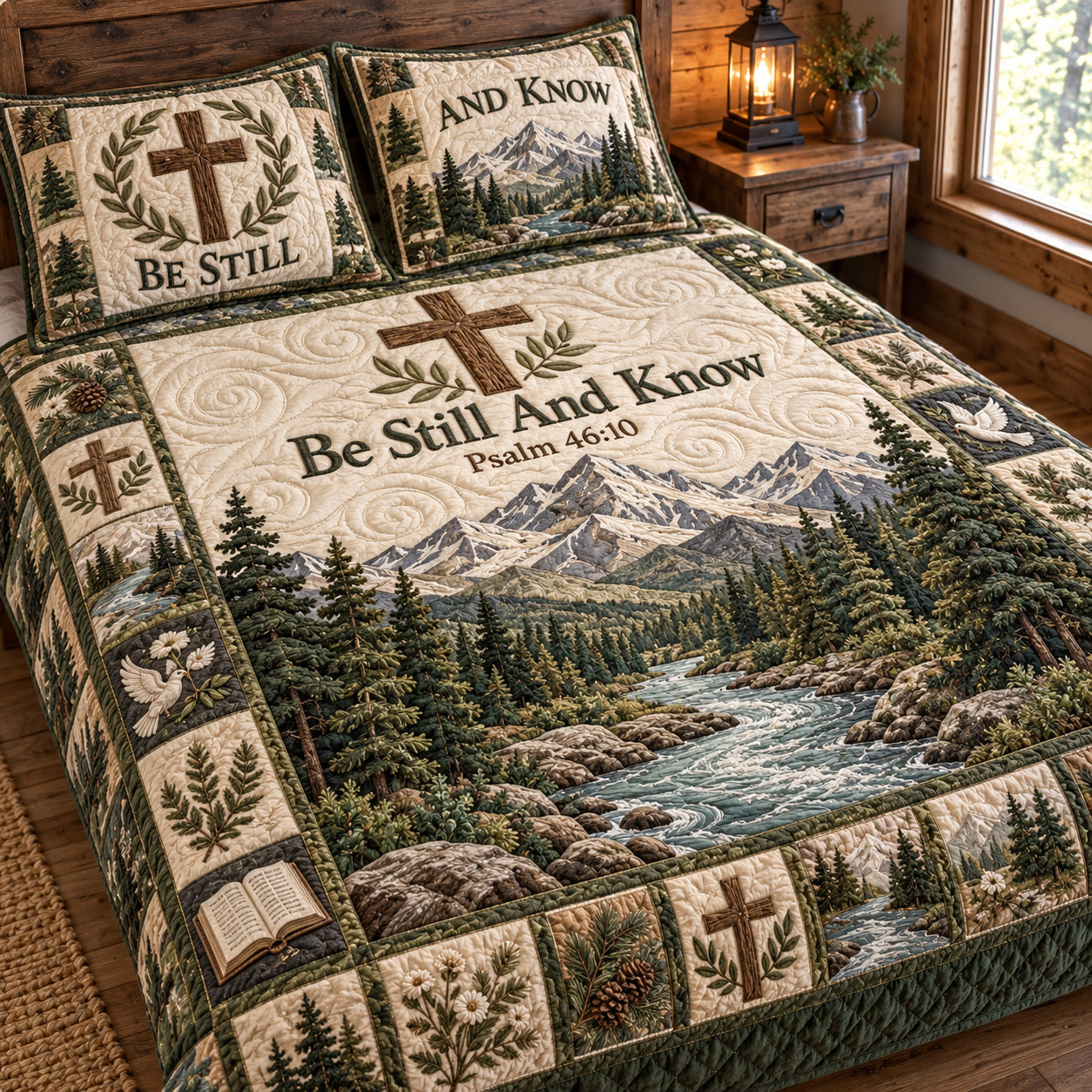 Be Still And Know Quilted Bedding Set Christmas Scripture Home Decor Gift For Her