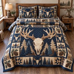 Deer Sanctuary Quilted Bedding Set Peaceful Woodland Bedding Cozy Nature Xmas Gifts