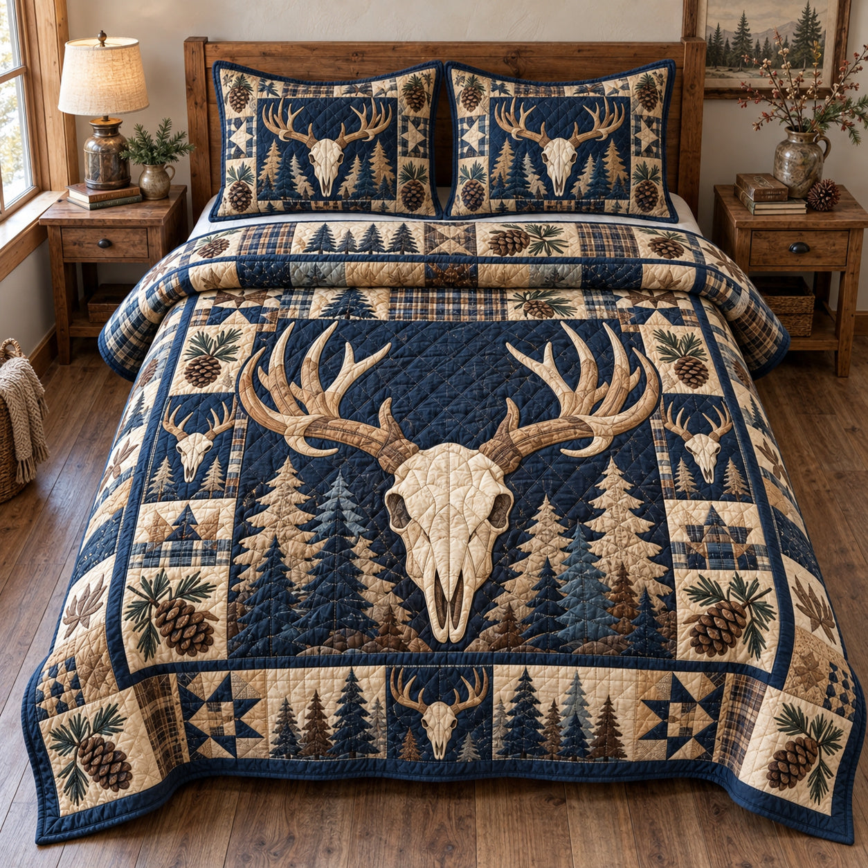 Deer Sanctuary Quilted Bedding Set Peaceful Woodland Bedding Cozy Nature Xmas Gifts