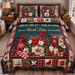 Christmas Quilted Joy Quilted Bedding Set Xmas Cozy Holiday Bedding Decor Festive Gifts