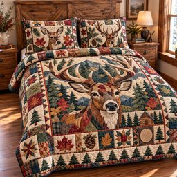Deer Meadow Quilted Bedding Set Rustic Meadow Bedding Cozy Woodland Gifts