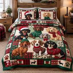 Festive Dachshund Friends Quilted Bedding Set Christmas Bedding Cozy Holiday Boys Gift