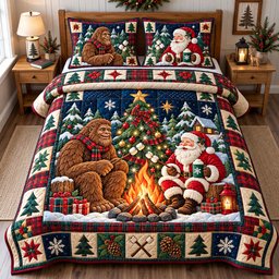 Bigfoot Santa Claus Memories Quilted Bedding Set Christmas Gifts Ideas For Mom_
