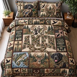 Faith Over Fear Hunting Quilted Bedding Set Christian Hunting Bedding Set Holiday Gift