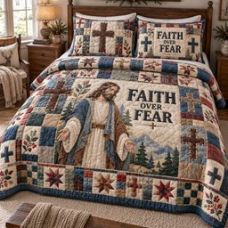 God Blessings Quilted Bedding Set Inspirational Christian Bedding Faith Scripture Decor