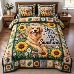 Golden Retrievers Quilted Bedding Set Golden Retriever Pack Bedding Cozy Xmas Gifts