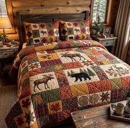 Autumn Lodge Wildlife Quilted Bedding Set Christmas Cabin Bedding Set Husband Gift