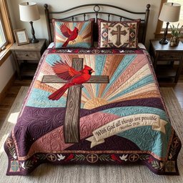 All Things Are Possible Quilted Bedding Set  Xmas Bedroom Decor Gift For Girlfriend