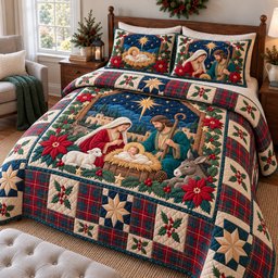 Nativity Star Quilted Bedding Set Christian Christmas Nativity Bedding Noel Decor Gifts