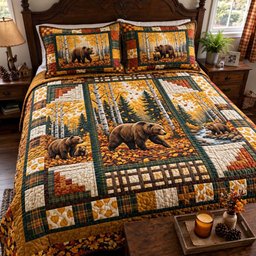 Autumn Aspen Bears Quilted Bedding Set Cozy Winter Bedding Xmas Gift Ideas
