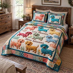 More Weenies Less Meanies Quilted Bedding Set Funny Dog Xmas Bedding Decor Gifts