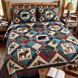 Pine Ridge Lodge Quilted Bedding Set Rustic Pine Forest Bedding Cozy Xmas Decor Gifts