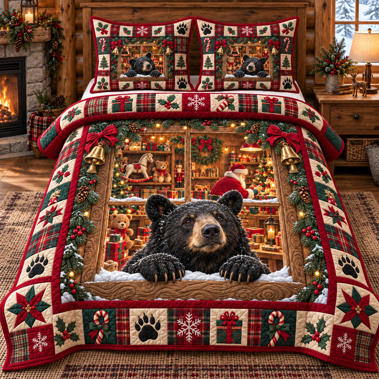 Holiday Rustic Guardian Quilted Bedding Set Guardian Bedding Noel Winter Decor Gifts