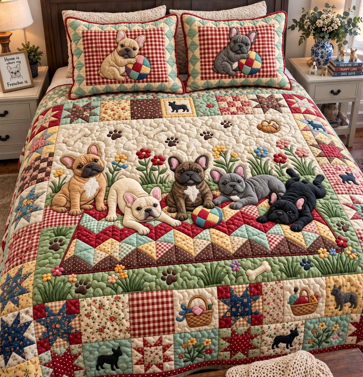 Moonlight Frenchie Dreams Quilted Bedding Set Moonlit French Bulldog Bedding Set
