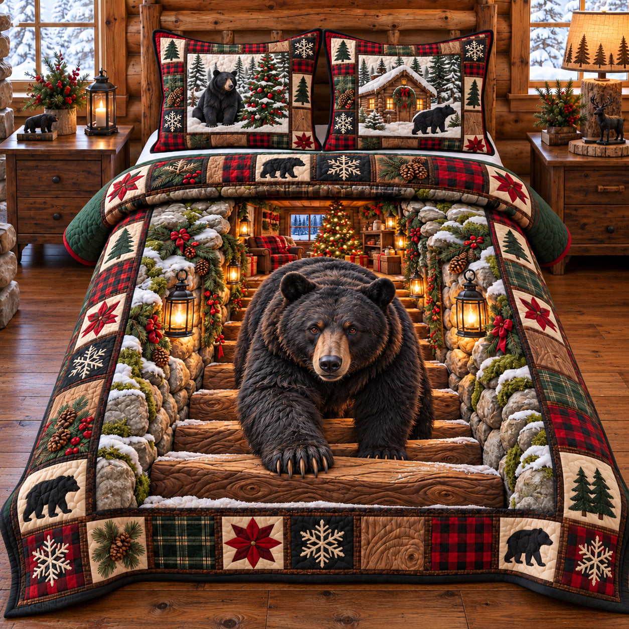 Holiday Rustic Guardian Quilted Bedding Set Christmas Angel Bedding Cozy Noel Gifts