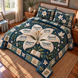 Lily Divine Blessings Quilted Bedding Set Christian Lily Flower Bedding Grace Decor Gifts
