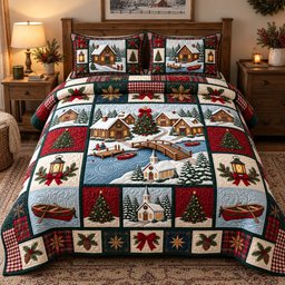 Lakeside Winter Haven Quilted Bedding Set Winter Lake Cabin Bedding Cozy Snowy Decor