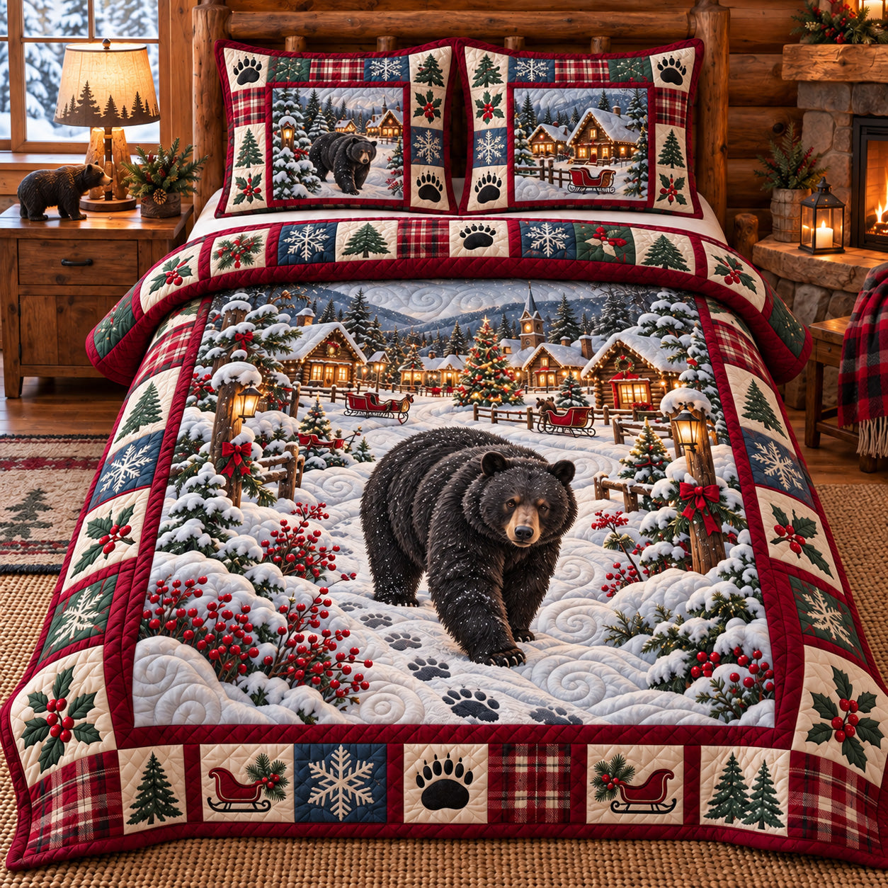 Holiday Rustic Guardian Quilted Bedding Set Christmas Angel Bedding Noel Decor Gifts