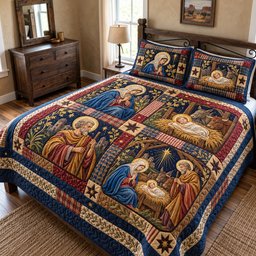 Holy Family Nativity Story Quilted Bedding Set Christian Christmas Nativity Bedding Set