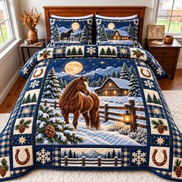 Moonlight Horse Quilted Bedding Set Moonlit Horse Bedding Rustic Night Sky Decor Gifts