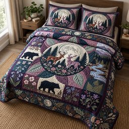 Moonlit Woodland Garden Quilted Bedding Set Enchanted Forest Floral Comforter Set