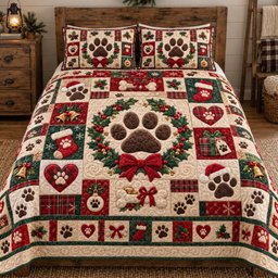 Christmas Paw Patchwork Quilted Bedding Set Xmas Patchwork Bedding Festive Gifts For Kids