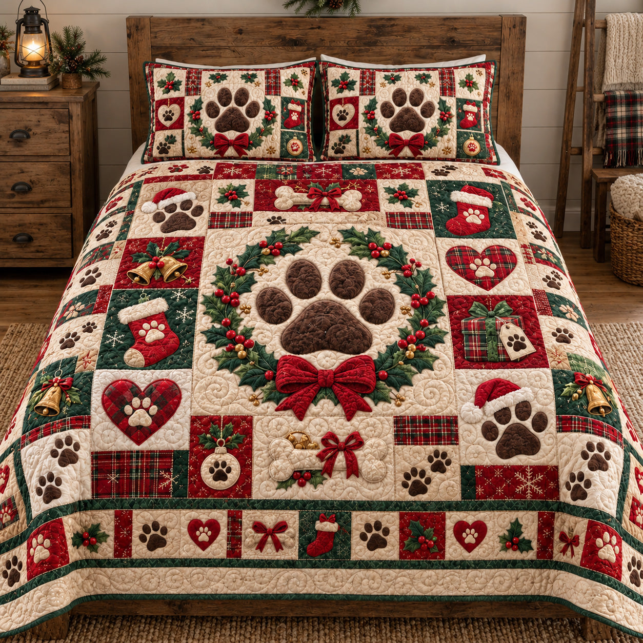 Christmas Paw Patchwork Quilted Bedding Set Xmas Patchwork Bedding Festive Gifts For Kids
