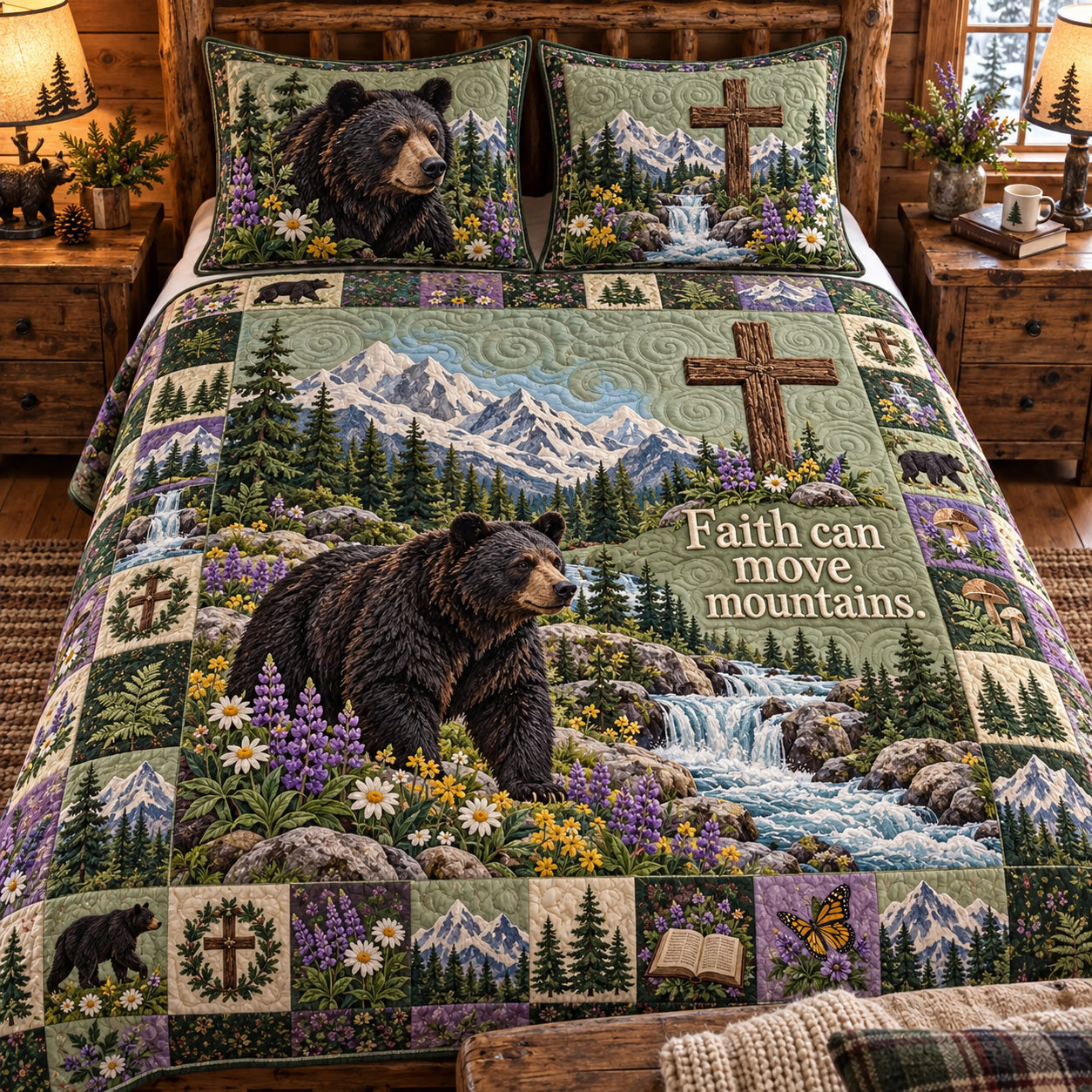Faith Can Move Mountains Quilted Bedding Set Christian Scripture Bedding Faith Gifts