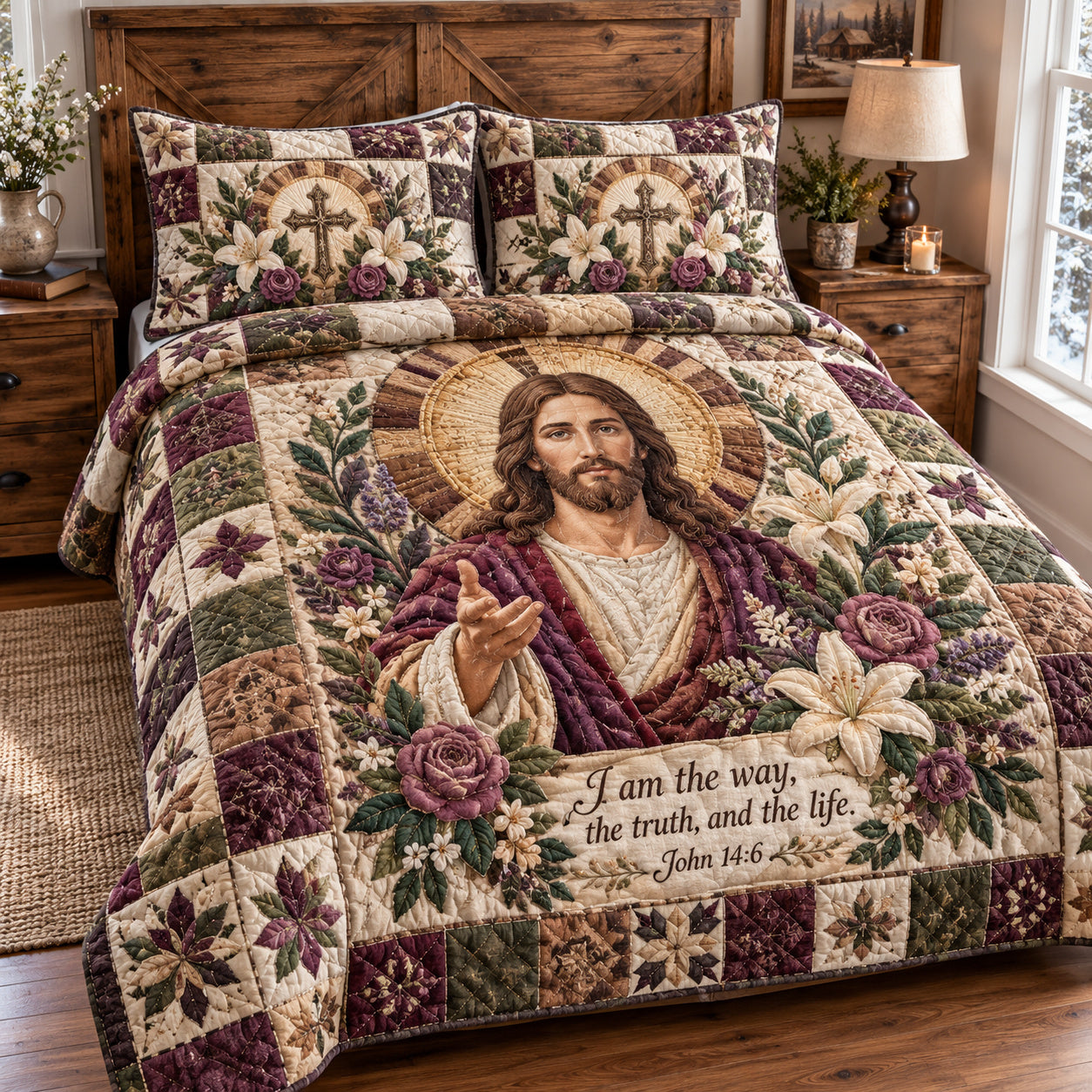 God Glory Quilted Bedding Set Christian Faith Bedding Xmas Scripture Decor Gifts