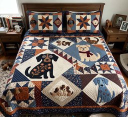 Dog Star Patchwork Quilted Bedding Set Rustic Canine Bedding Cozy Gifts For Boys