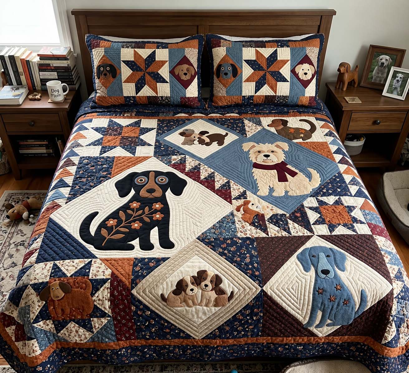 Dog Star Patchwork Quilted Bedding Set Rustic Canine Bedding Cozy Gifts For Boys