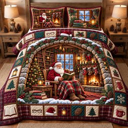 Cozy Santa Quilted Bedding Set Winter Santa Claus Bedding Festive Gifts For Xmas Fans