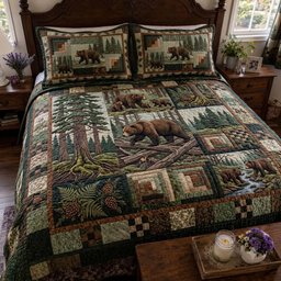 Deep Forest Bears Quilted Bedding Set Rustic Woodland Bedding Cozy Cabin Gifts