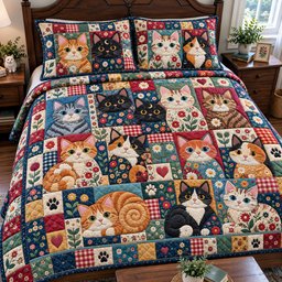 Cat Grumpy Quilted Bedding Set Winter Cozy Kitty Bedding Decor Xmas Gifts For Cat Fans