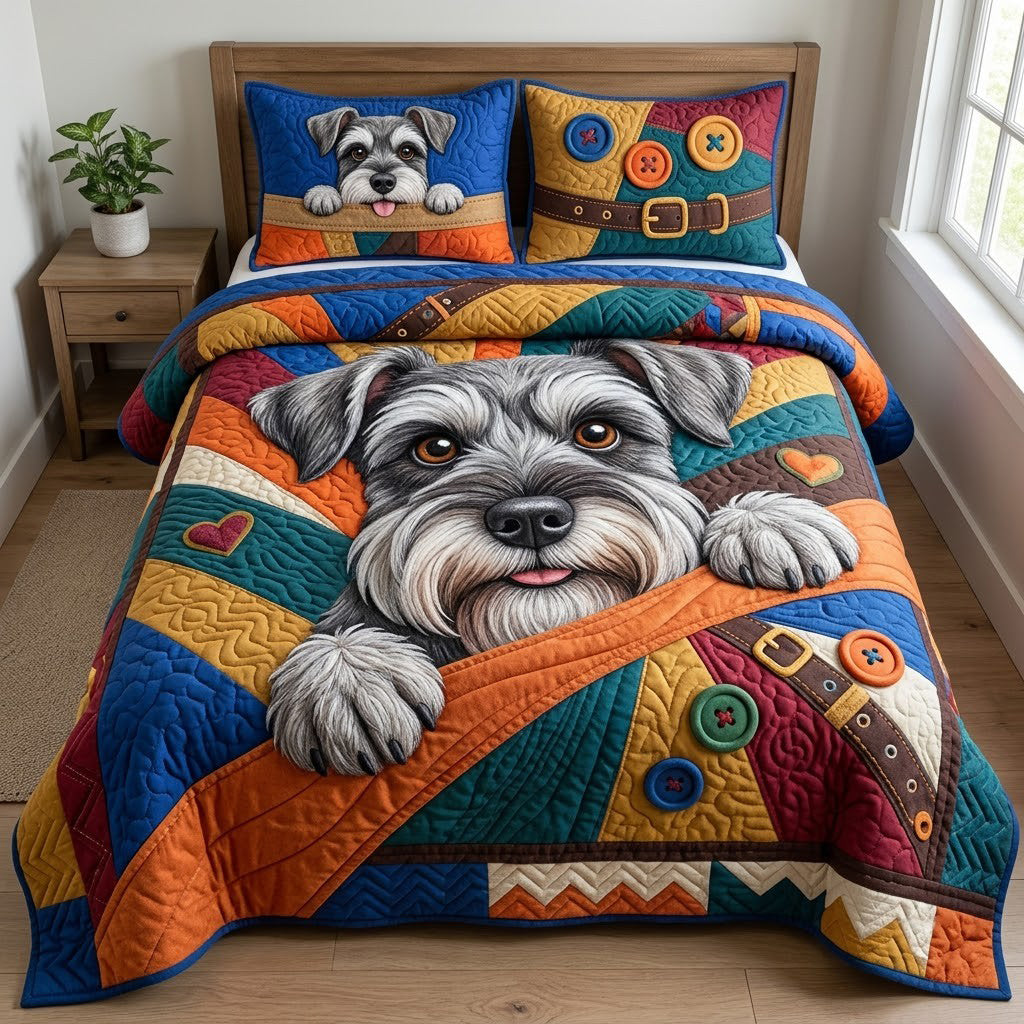 Giant Schnauzer Peekaboo Quilted Bedding Set Playful Giant Schnauzer Bedding Set Gifts