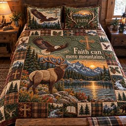 Faith Can Move Mountains Quilted Bedding Set Inspirational Christian Bedding Xmas Gifts