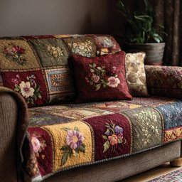 Blossom Cottage Warmth Quilted Sofa Cover Vintage Patchwork Couch Cover Gifts For Mom